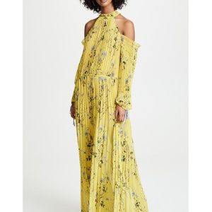 Yellow floral pleated designer MAXI dress size 2